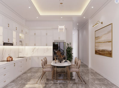 Thiết kế nội thất nhà bếp tông trắng