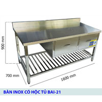 Bàn bếp inox có 2 hộc tủ