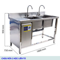 Chậu rửa 2 hộc liền tủ inox