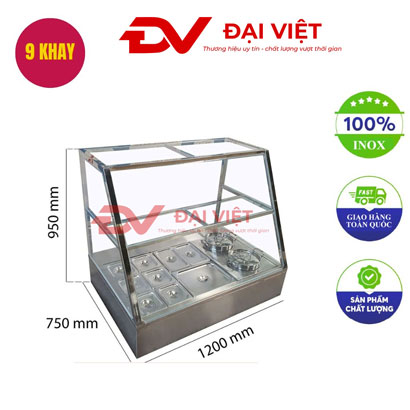 Tủ hâm nóng thức ăn 9 khay 2 nồi