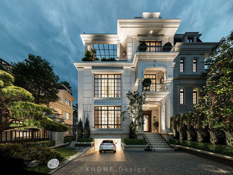 Thiết kế biệt thự tân cổ điển 3 tầng có hầm để xe