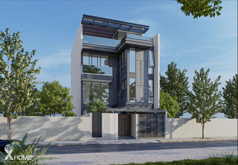 Thiết kế nhà phố hiện đại 2 tầng 1 tum