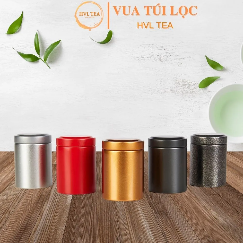 Hộp đựng trà thiếc hình trụ tròn