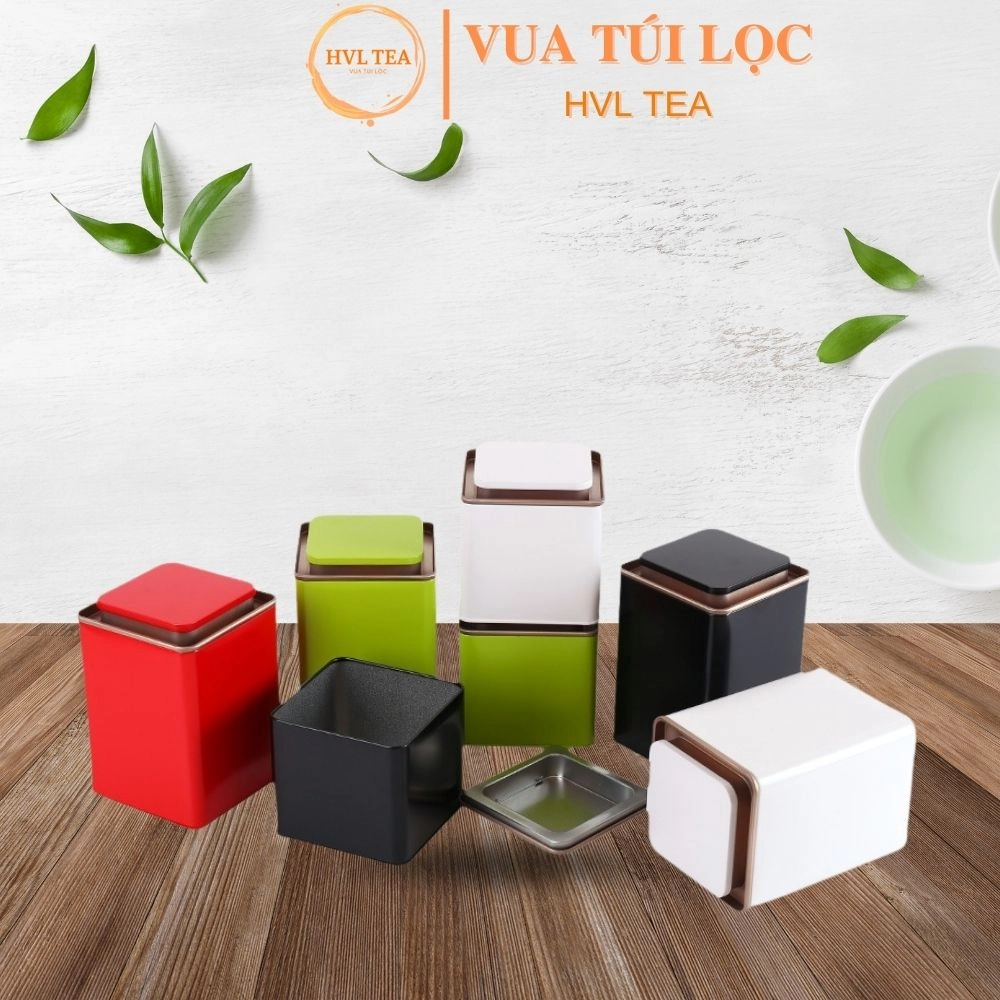 Hộp trà thiếc vuông cổ thấp