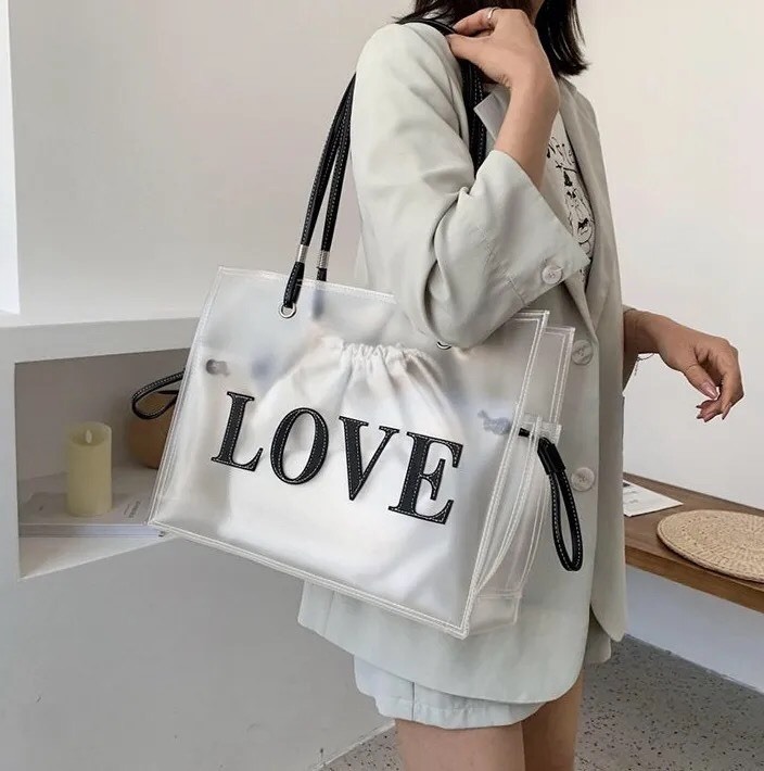 Túi Tote nữ PVC trong suốt cỡ lớn 2 lớp
