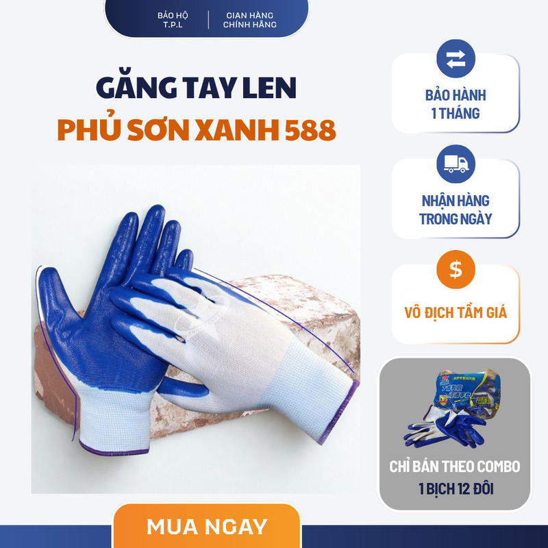 Găng tay len phủ xanh chống tĩnh điện