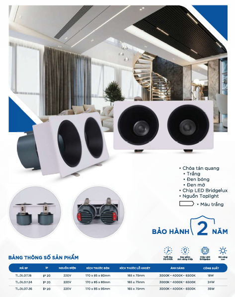 Đèn Led âm trần Modul đôi